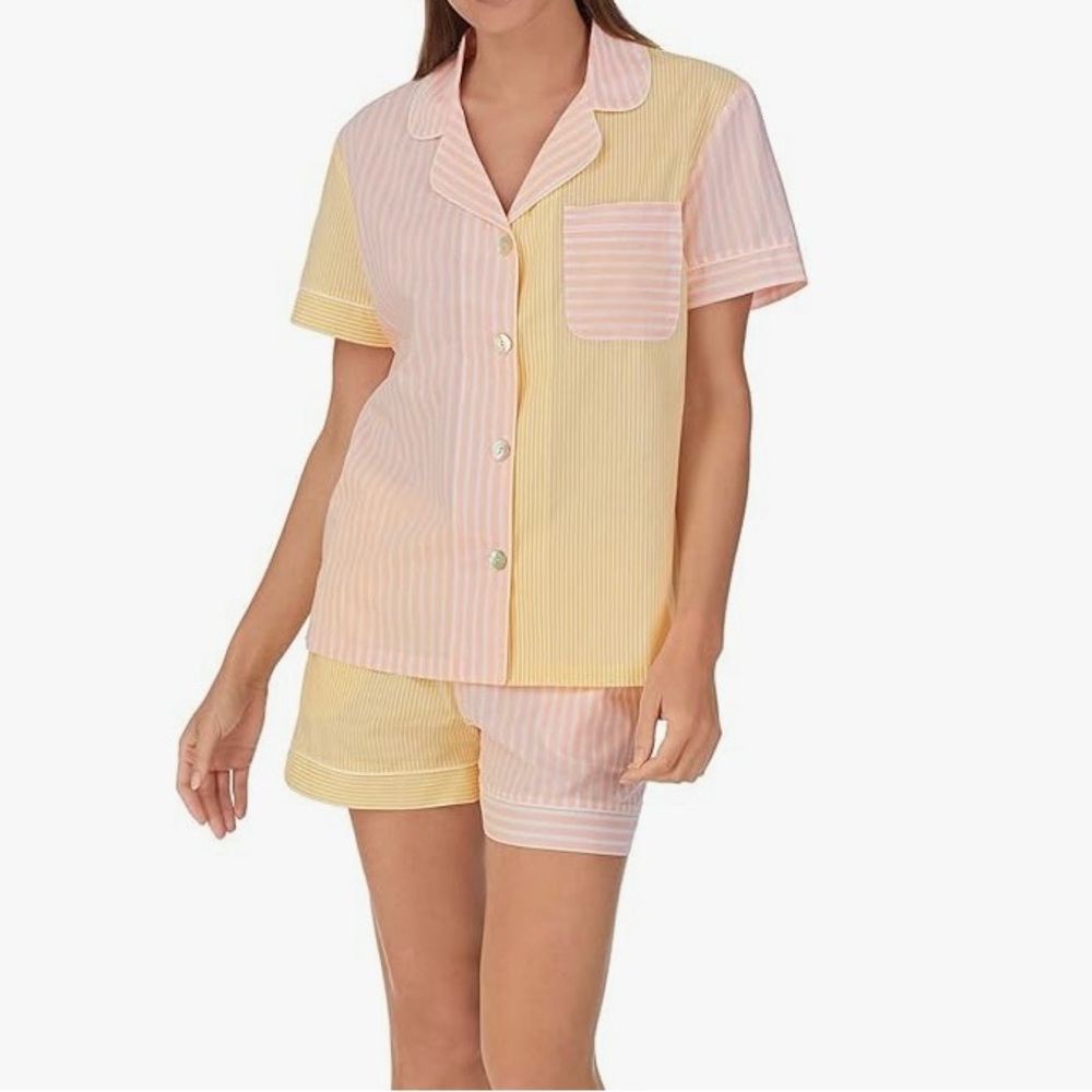 BedHead Pajamas NWT Short Sleeve Shorty Set in Sun Stripe Size XS Pink Yellow